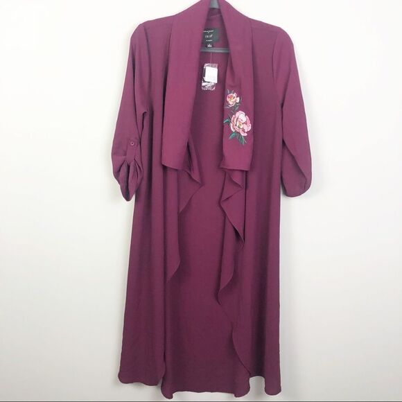 IRIS | Plum Kimono Style Jacket with Floral Embroidery NEW Women’s Size Small - Picture 1 of 6